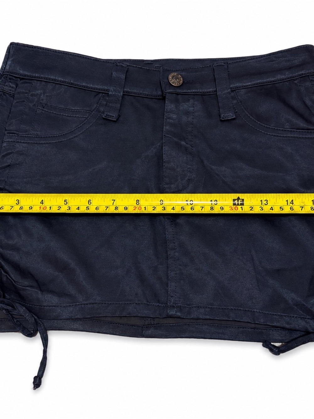 Frankie B Y2K Navy Rutched Side Tie Mini Skirt Low Rise Stretch Utility Skirt - Picture 2 of 7